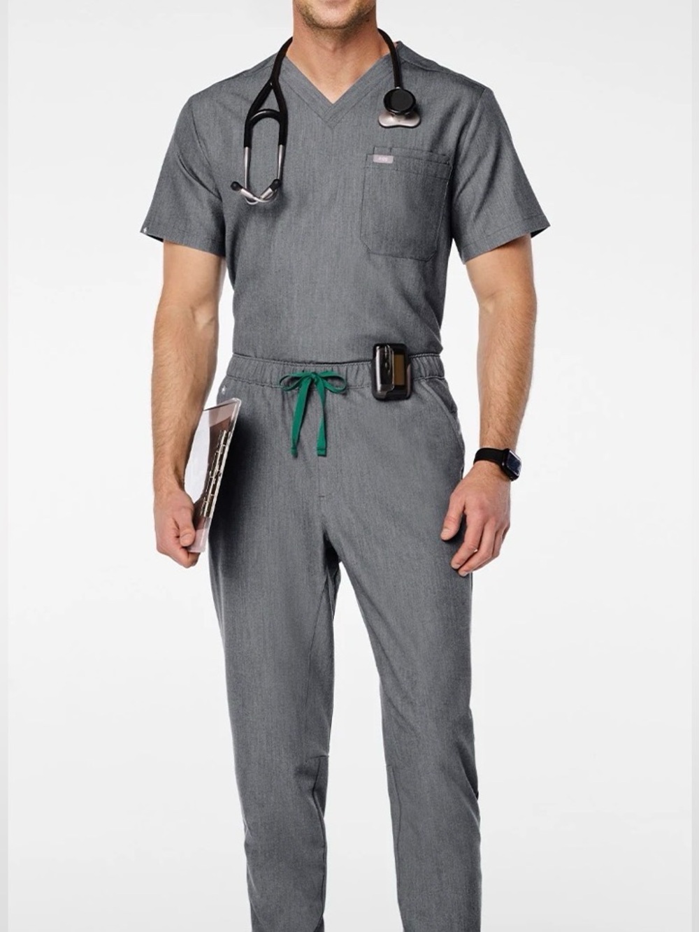 Figs Men's Gray Scrub Set Technical Collection Top and Pants